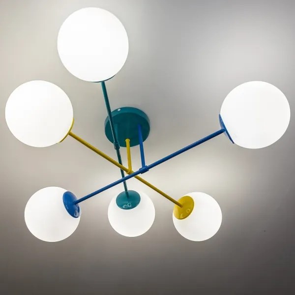 Lustră de tavan MOON, 6 x E27, 15 W, 230 V, turcoaz/galben/albastru