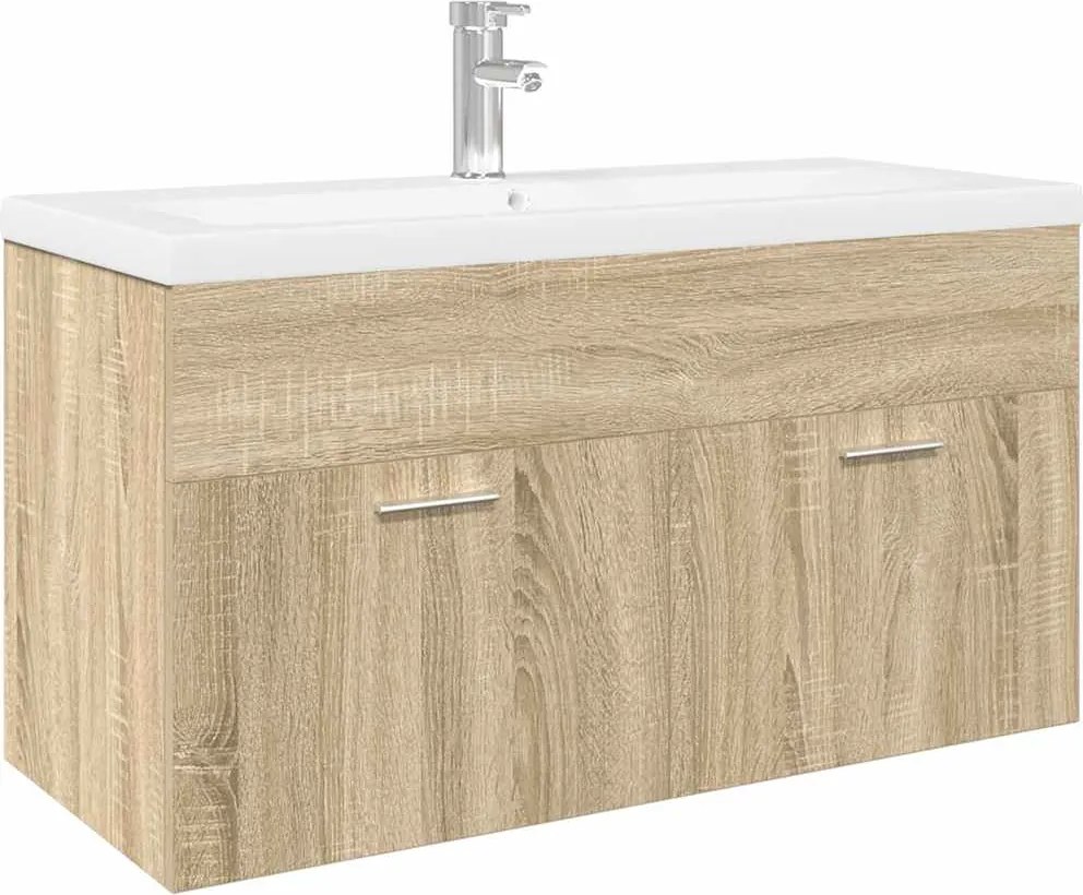 vidaXL Dulap pentru chiuvetă de baie, lavoar încorporat, stejar sonoma
