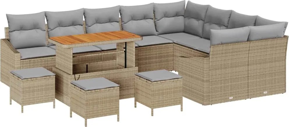 vidaXL Set de canapele pentru grădină cu pernă 13 pcs Bej Rattan poli