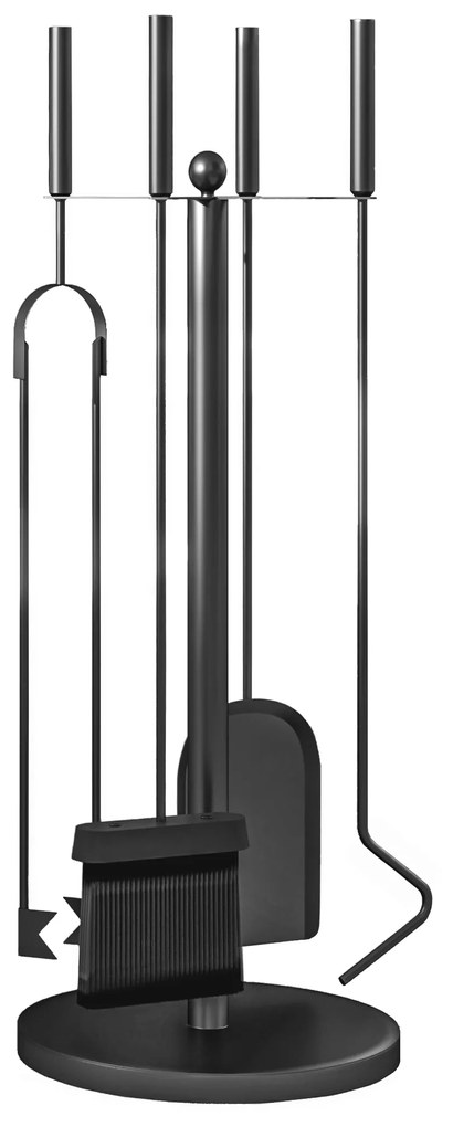 Outsunny Set servitor de șemineu, servitor de șemineu 5 piese, mătură lopată clește tisonier și suport, metal, negru | Aosom Romania