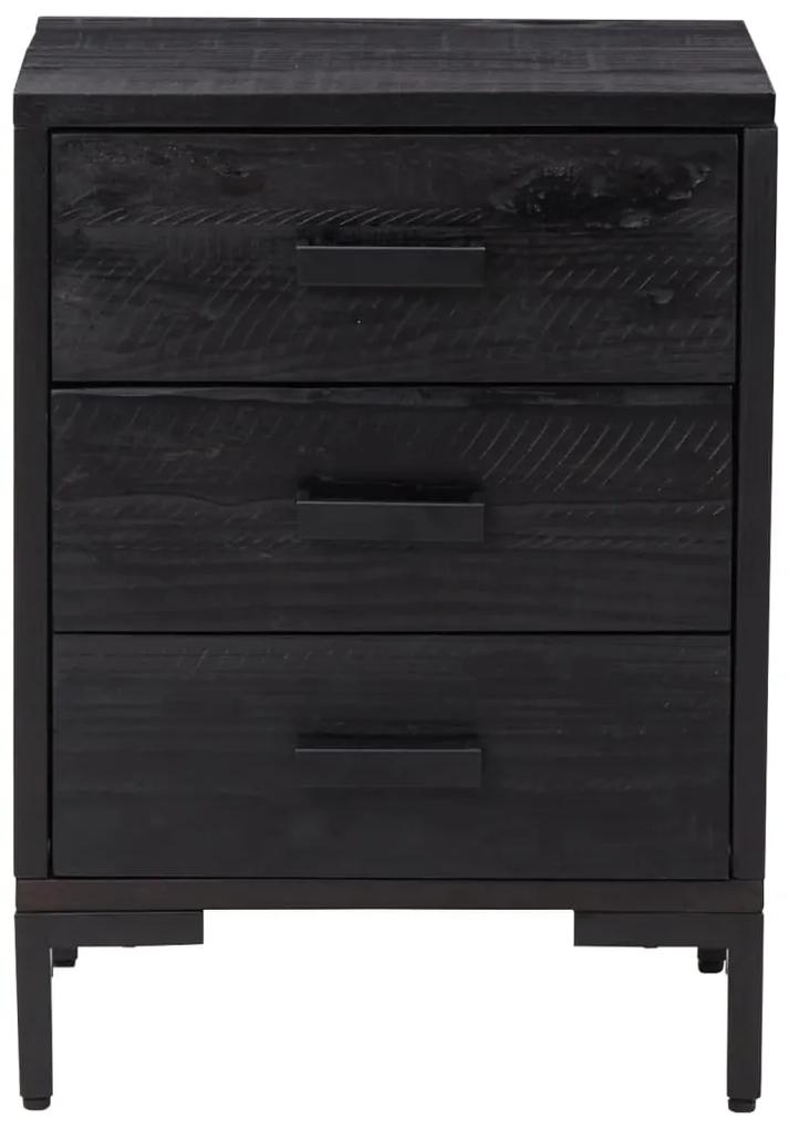 Noptiera, negru, 36x30x54 cm, lemn de pin masiv reciclat 1, Negru, 36 x 30 x 54 cm