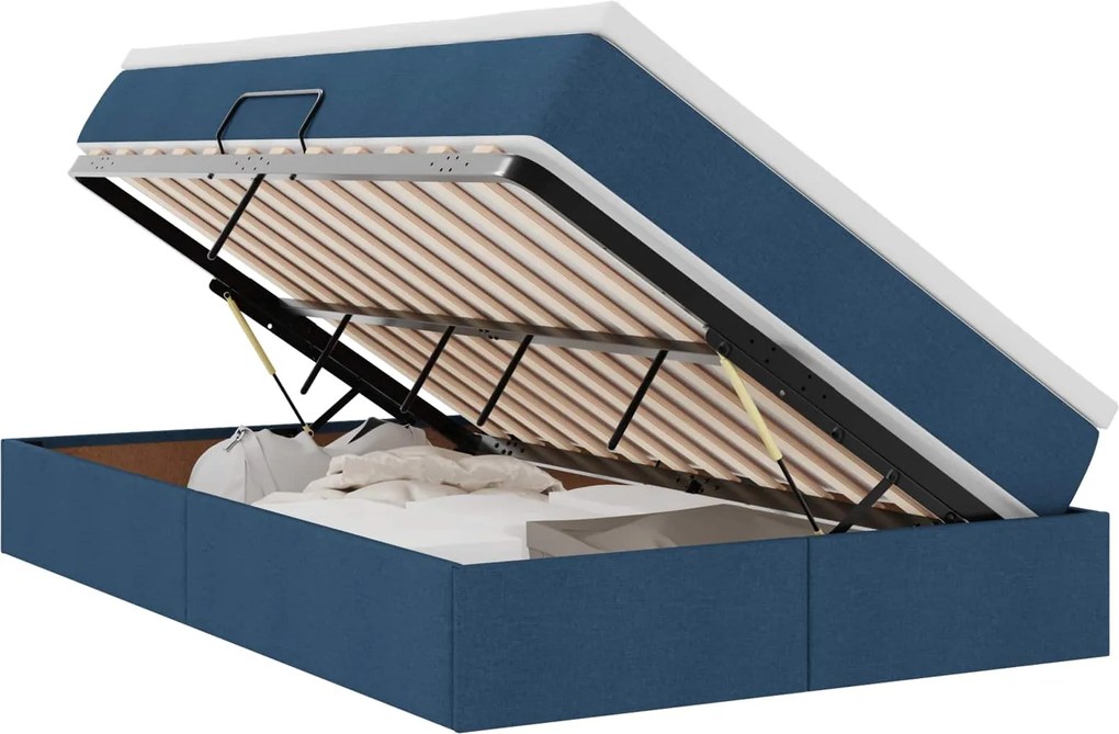 vidaXL Pat cu saltea și spațiu de depozitare albastru 120 x 200 cm