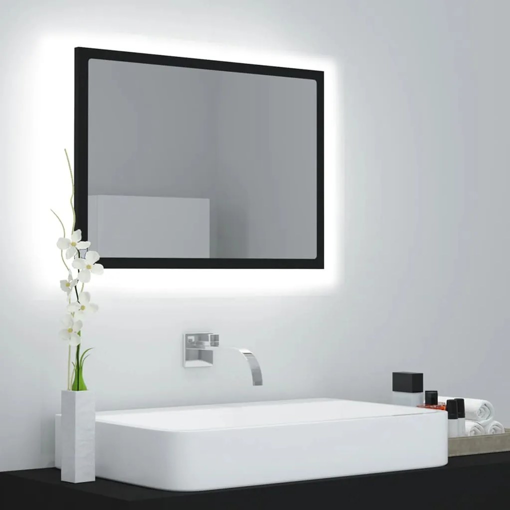 804917 vidaXL Oglindă de baie cu LED, negru, 60x8,5x37 cm, acril
