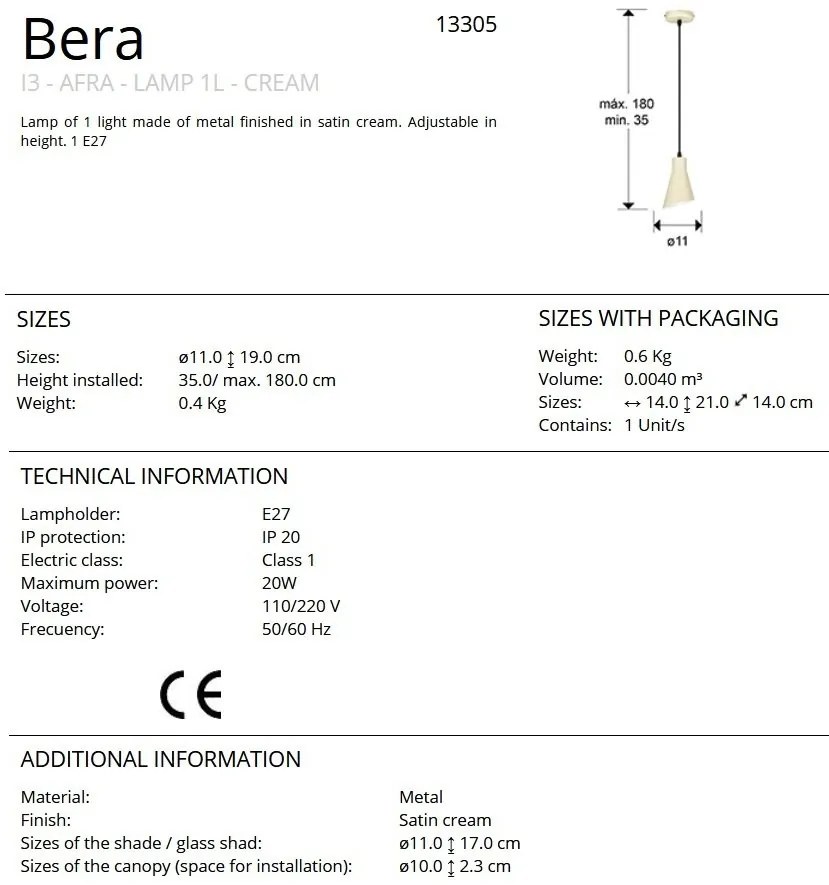 Pendul din metal crem satinat Bera