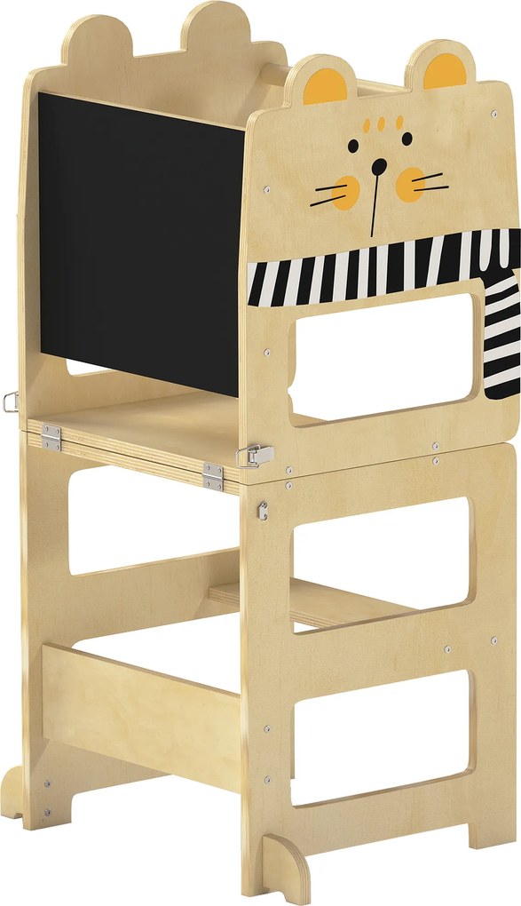AIYAPLAY Turn de învățare 3-în-1 pliabil convertibil în birou și scaun cu tablă desene cu pisici Natural | Aosom Romania