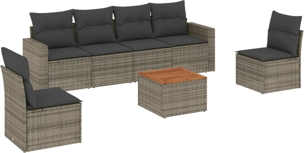 vidaXL Set canapele de grădină, 7 piese, cu perne, gri, poliratan