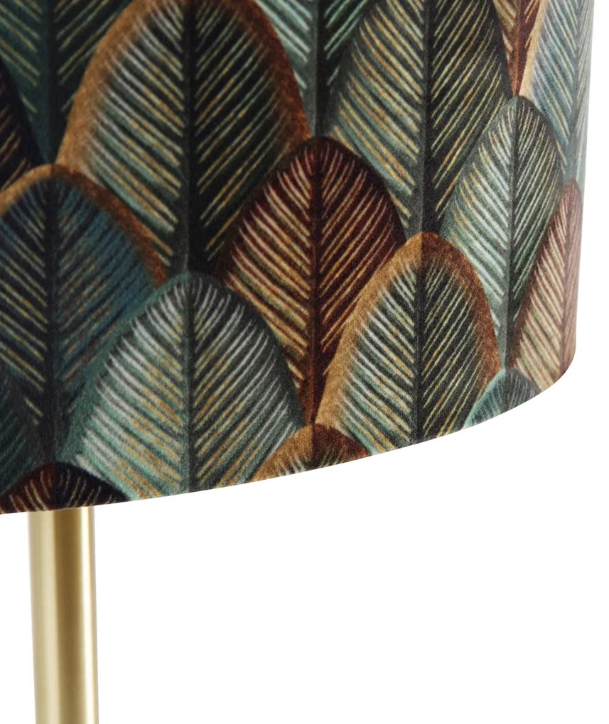 Lampă de masă alamă cu abajur oval din catifea cu design de frunze 35cm - Simplo
