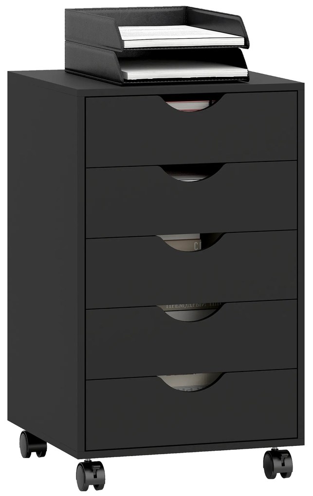 HOMCOM Corp de birou mobil, corp de depozitare pe roți pentru birou, 5 sertare, 40 x 40 x 67 cm, negru | Aosom Romania