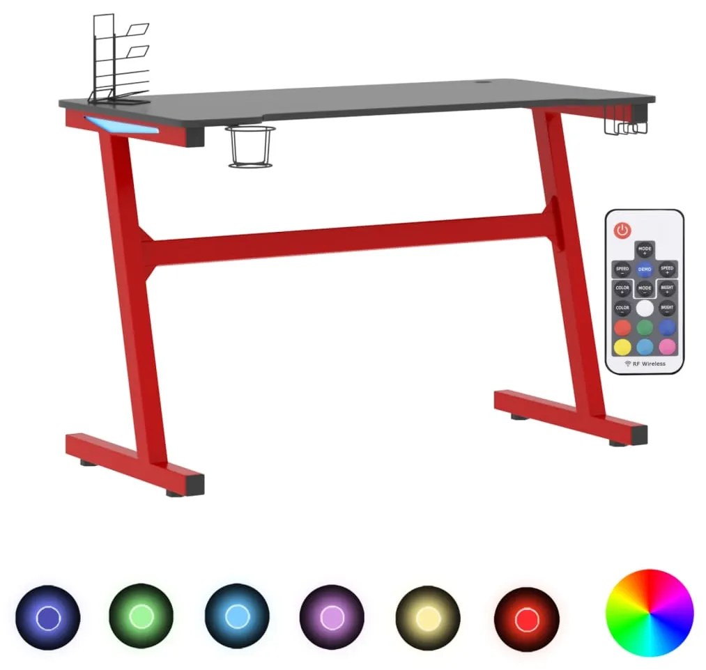 325421 vidaXL Birou de gaming cu picioare formă Z negru/roșu 110x60x75 cm LED