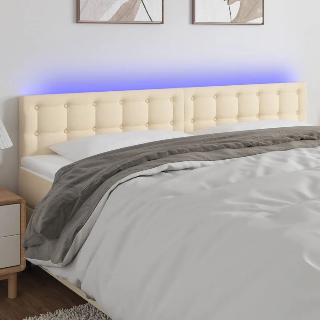3122057 vidaXL Tăblie de pat cu LED, crem, 160x5x78/88 cm, textil