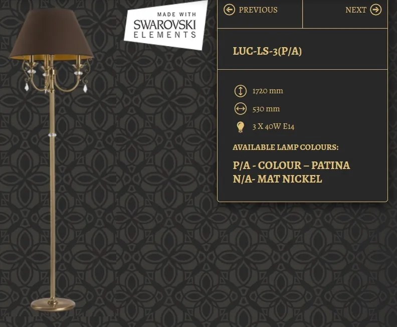Lampadar design clasic realizata manual, Cristal Swarovski Luca