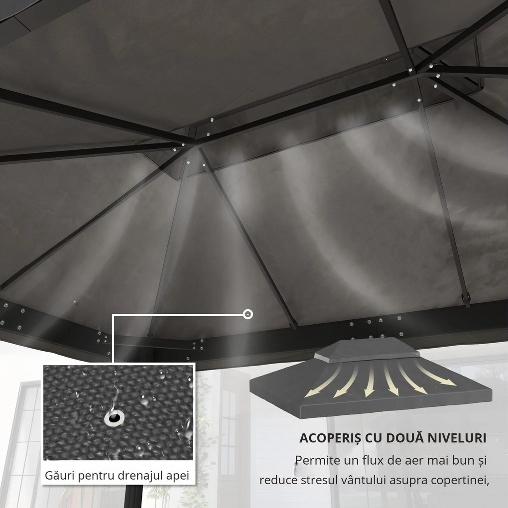 Outsunny Acoperiș de rezervă pentru pavilion, 3 x 4 m, husă de rezervă cu orificii de scurgere, poliester, protecție solară, UPF30+, Gri închis | Aosom Romania