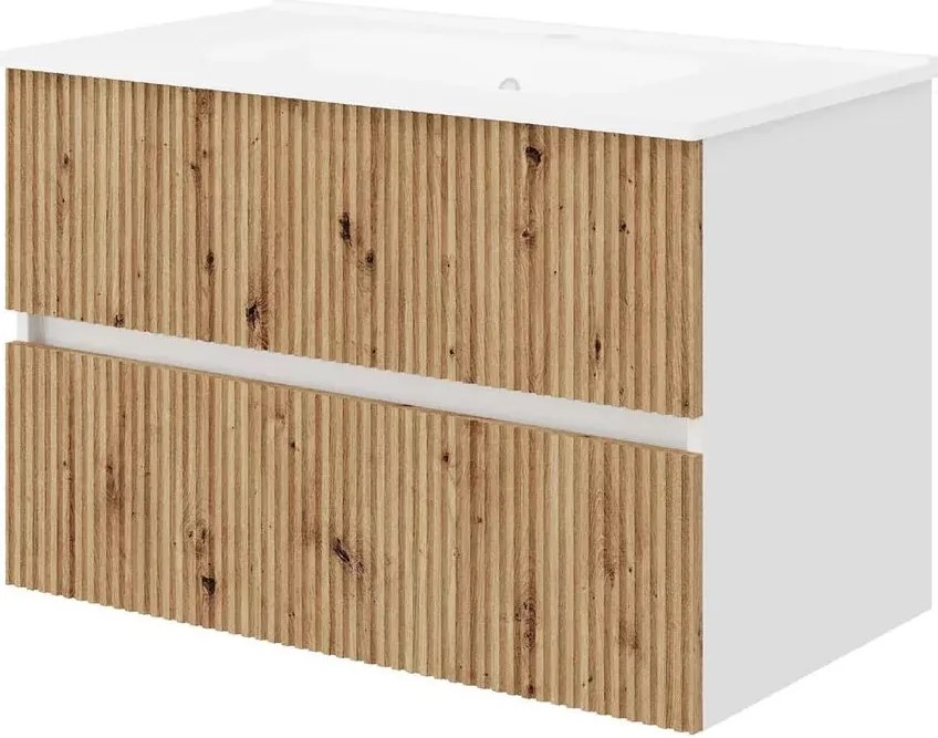 Set dulap baza suspendat stejar mat si lavoar Savini Due Santorini 80 cm