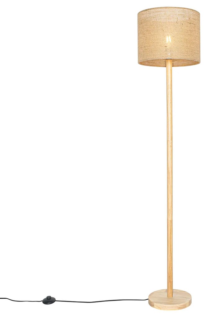 Lampa de podea rurala lemn cu abajur de in natural 32 cm - Mels