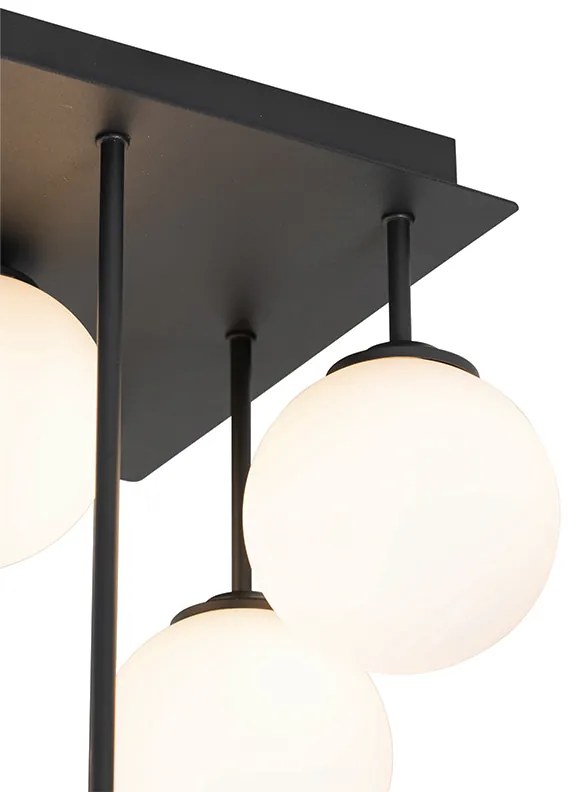 Plafoniera moderna neagra cu sticla opala cu 9 lumini - Atena