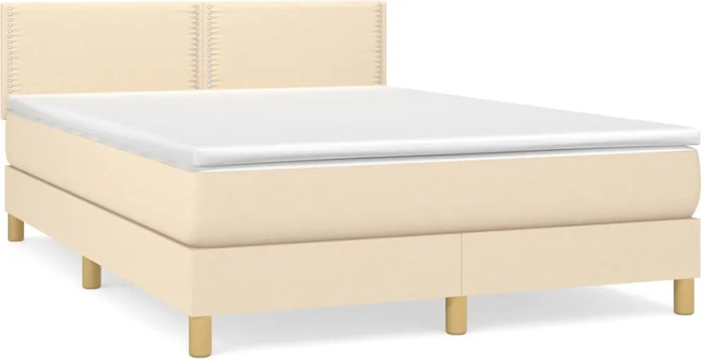 vidaXL Pat box spring cu saltea, crem, 140x200 cm, textil
