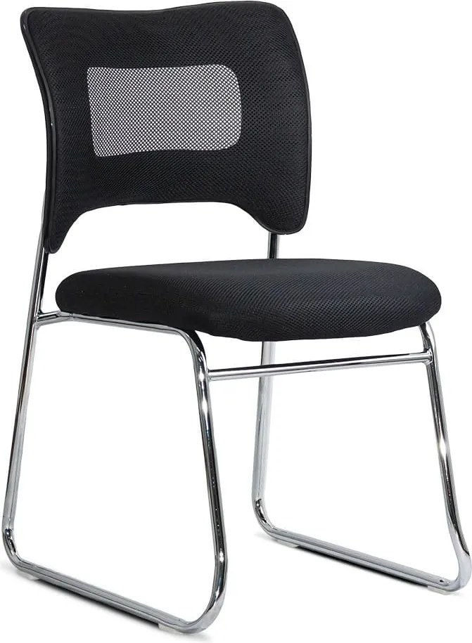 Scaun vizitator negru HRC 613F mesh cu cadru cromat tip sanie