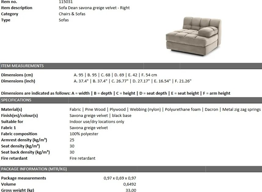 Canapea, Modul dreapta design elegant LUX Dean right, savona greige 115031 HZ