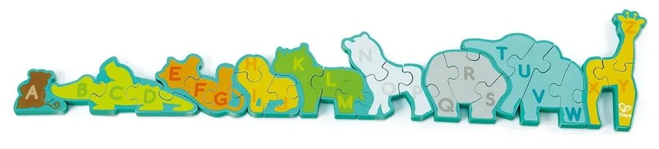 Puzzle din lemn pentru copii cu litere si animale salbatice