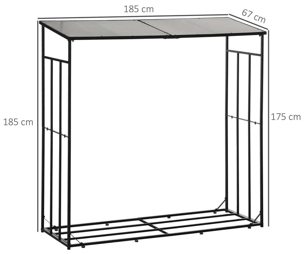 Outsunny Suport pentru Lemne de Foc cu Acoperiș din Policarbonat, Depozit Lemne pentru Sobă și Șemineu, 185x67x185 cm, Negru | Aosom Romania