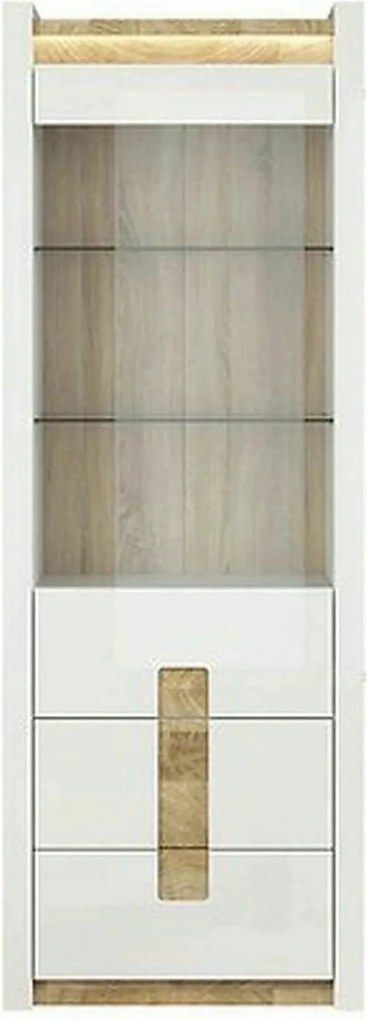 Vitrina ALAMEDA, alb/stejar deschis, PAL laminat, 72x42x202 cm