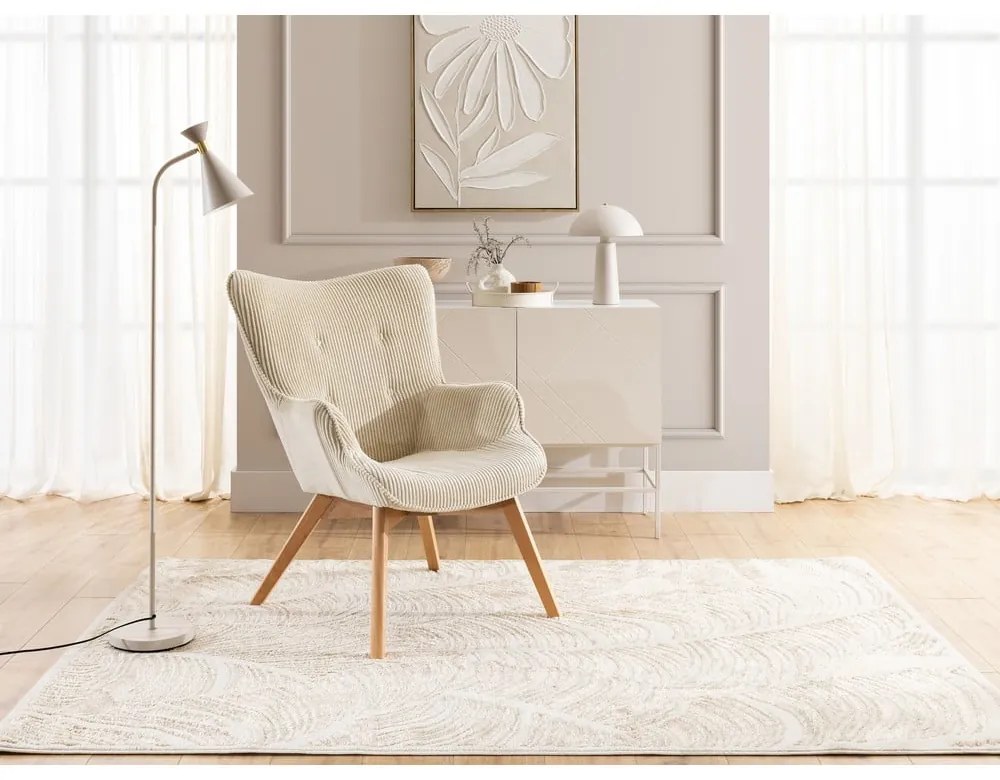 Fotoliu bej cu tapițerie din catifea reiată Niko – Ropez