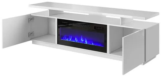 Dulap TV cu șemineu Anaceta (Alb + lucios Alb) (cu iluminat LED). Promo -16%. 1106159