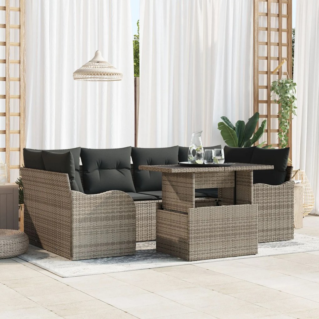 vidaXL Set de canapele pentru grădină cu pernă 7 pcs Gri Rattan poli