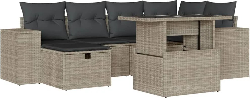 vidaXL Set canapele de grădină cu perne, 7piese gri deschis poliratan