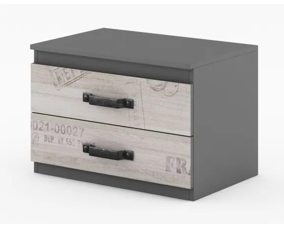 Noptiera Sorento Cu 2 Sertare, Graphite Si Santana Oak, 70 Cm