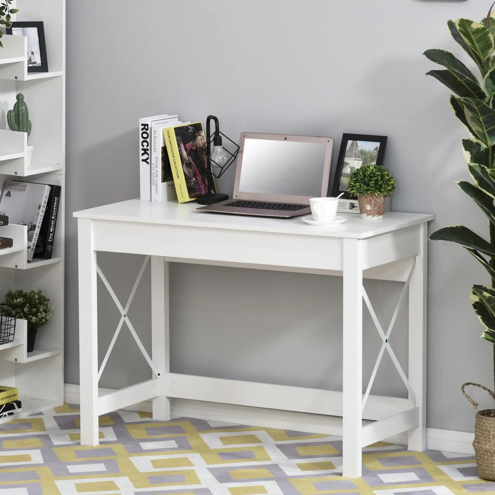 HOMCOM, Birou de Studiu, Stil Modern, MDF, Metal, 105x50x76 cm, Alb | Aosom Romania