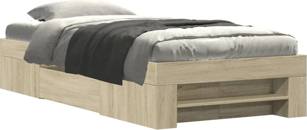 vidaXL Cadru pat fără saltea, stejar sonoma 75x190 cm lemn prelucrat