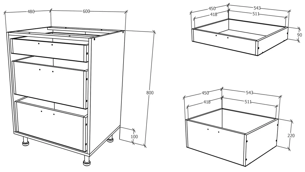 Corp Baza haaus, 3 Sertare, Stejar Sonoma Inchis/Alb, 60 x 50 x 80 cm