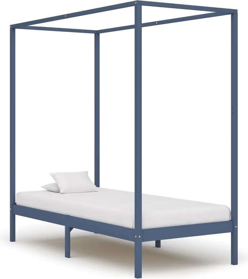 vidaXL Cadru pat cu baldachin, gri, 100x200 cm, lemn masiv de pin