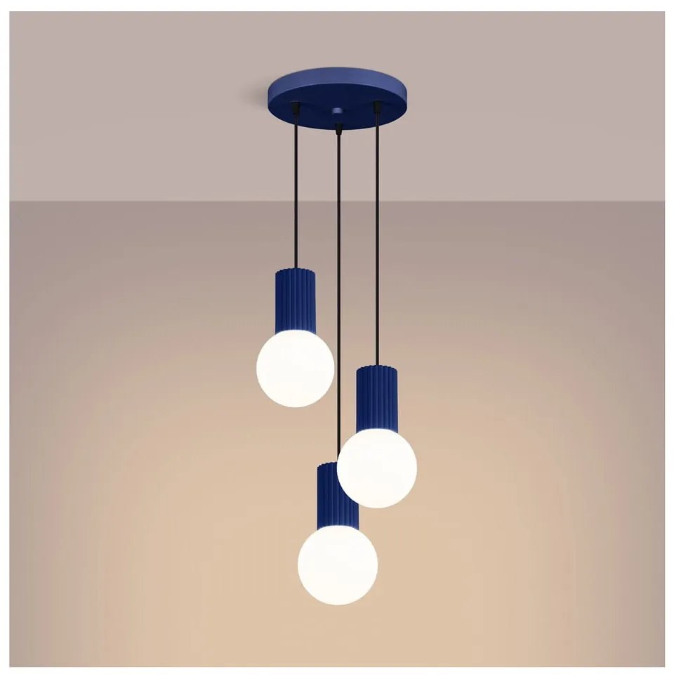 Lustră albastru-închis cu abajur din sticlă ø 25 cm Orbital – Sollux