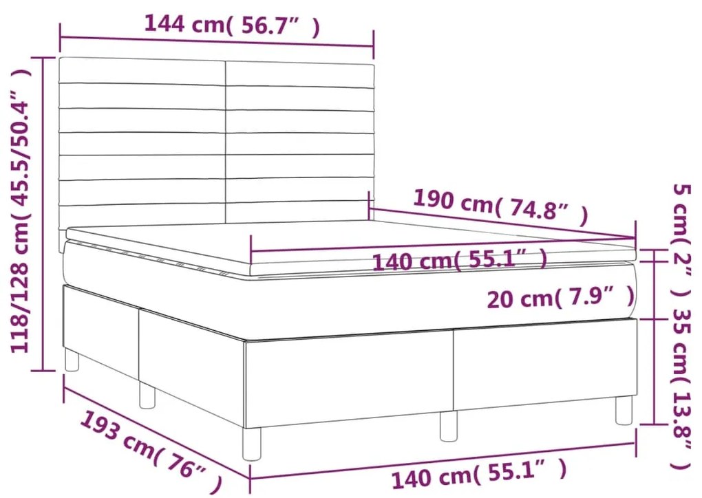 Pat box spring cu saltea, negru, 140x190 cm, catifea Negru, 140 x 190 cm, Benzi orizontale