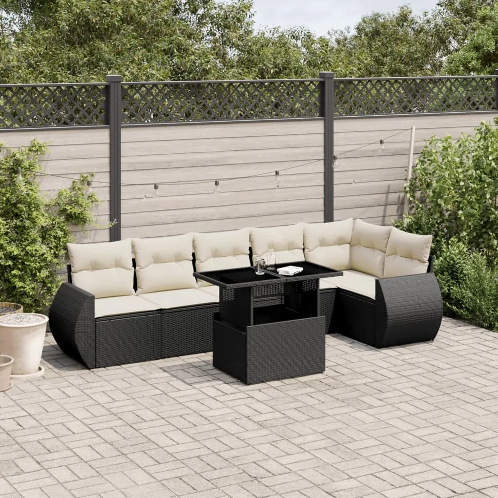 vidaXL Set canapele de grădină cu perne, 7 piese, negru, poliratan
