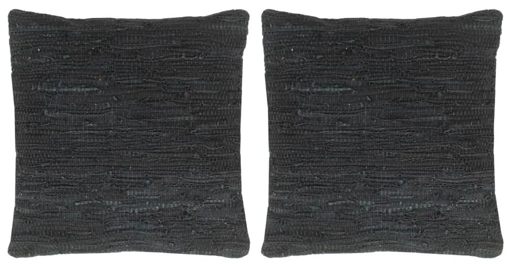 vidaXL Perne chindi, 2 buc., negru, 45 x 45 cm, piele și bumbac