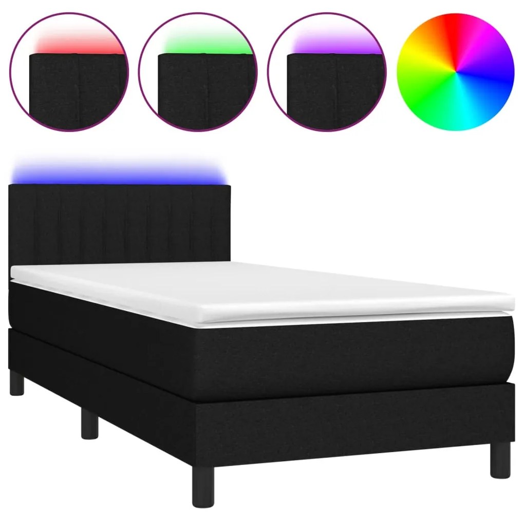 3133271 vidaXL Pat cu arcuri, saltea și LED, negru, 80x200 cm, textil