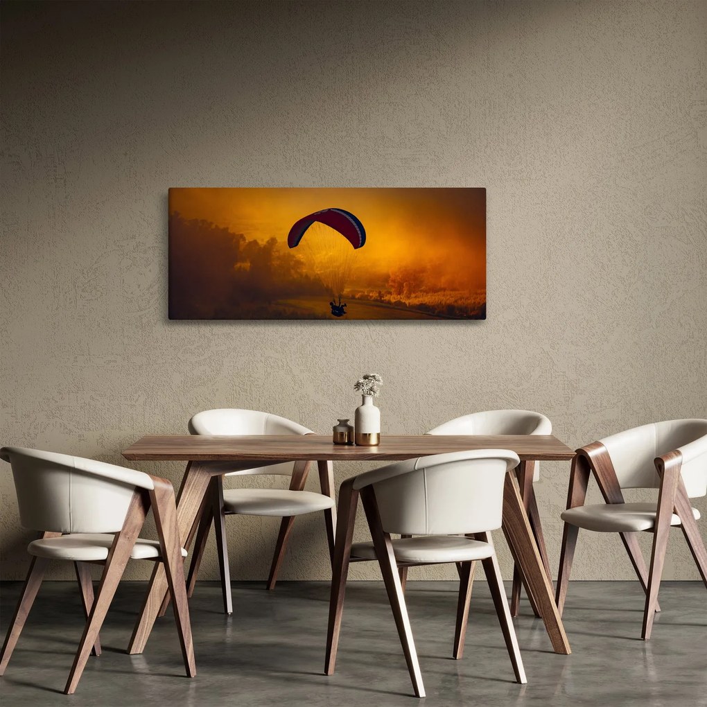 Tablou cu parașutistul în apus de soare (120x50 cm)
