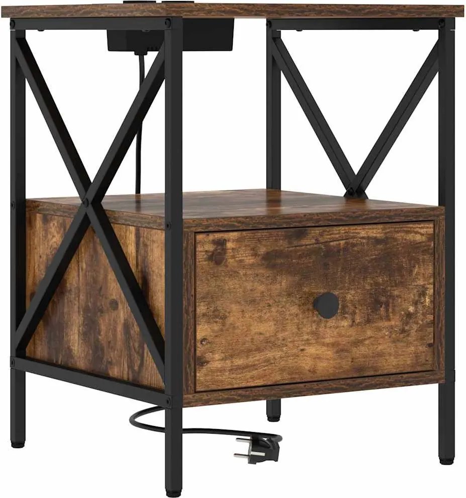 vidaXL Dulap de noapte cu sertar Stejar fumuriu 41,5 x 40,5 x 55 cm