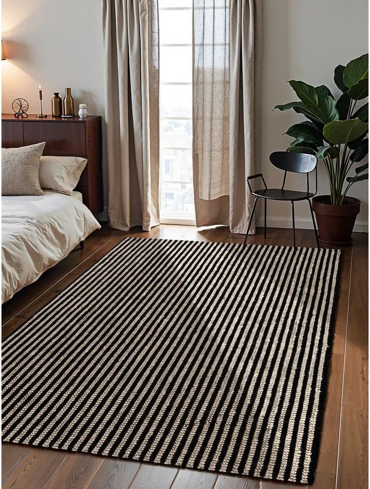 Covor negru țesut manual din iută 160x230 cm Harvest Ebony – Elle Decoration