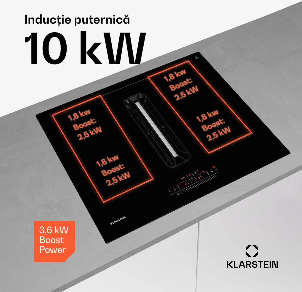 Klarstein Plită cu inducție AirJet 60 Down Air System + DownAir-hota, 10 000 W, 600 m³/h, Boost