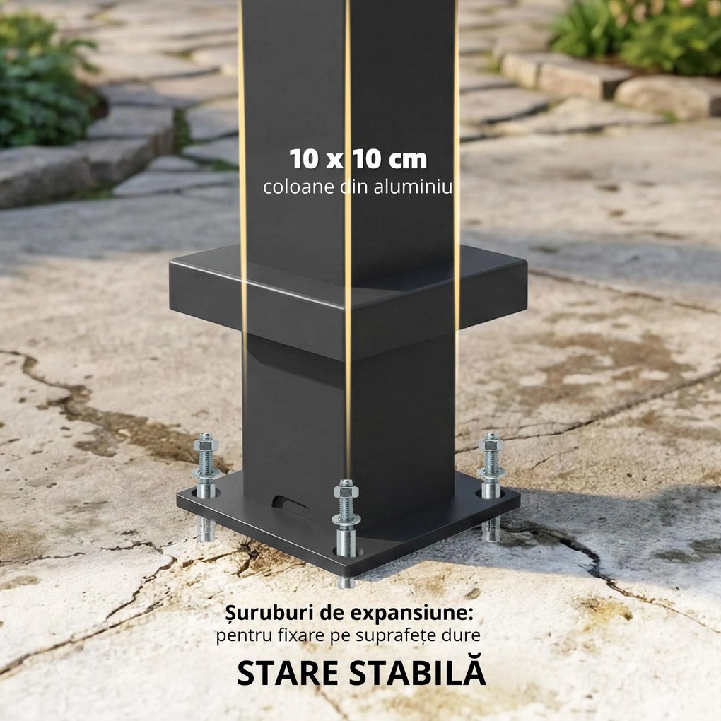 Outsunny Pergolă aprox. 3x3 m acoperiș terasă din aluminiu cu lamele reglabile, montare pe perete, gri închis | Aosom Romania