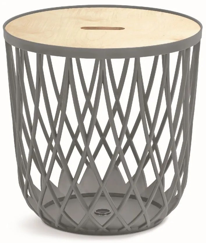 Cos universal cu capac din lemn, 35 l, lemn natural / gri