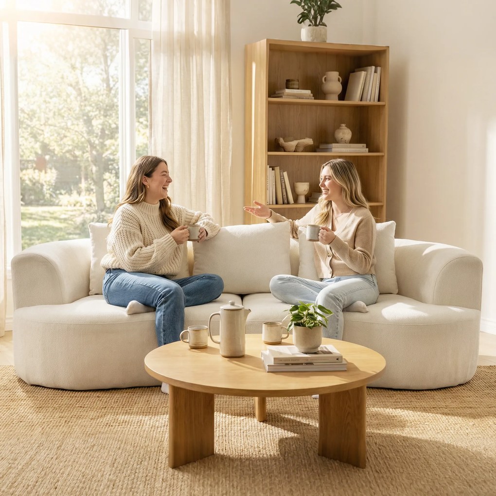 HOMCOM Canapea 3 Locuri Modulară 260cm Fără Structură cu Șezut Generos, Pernă Groasă, 3 Perne, din Catifea, Crem | Aosom Romania