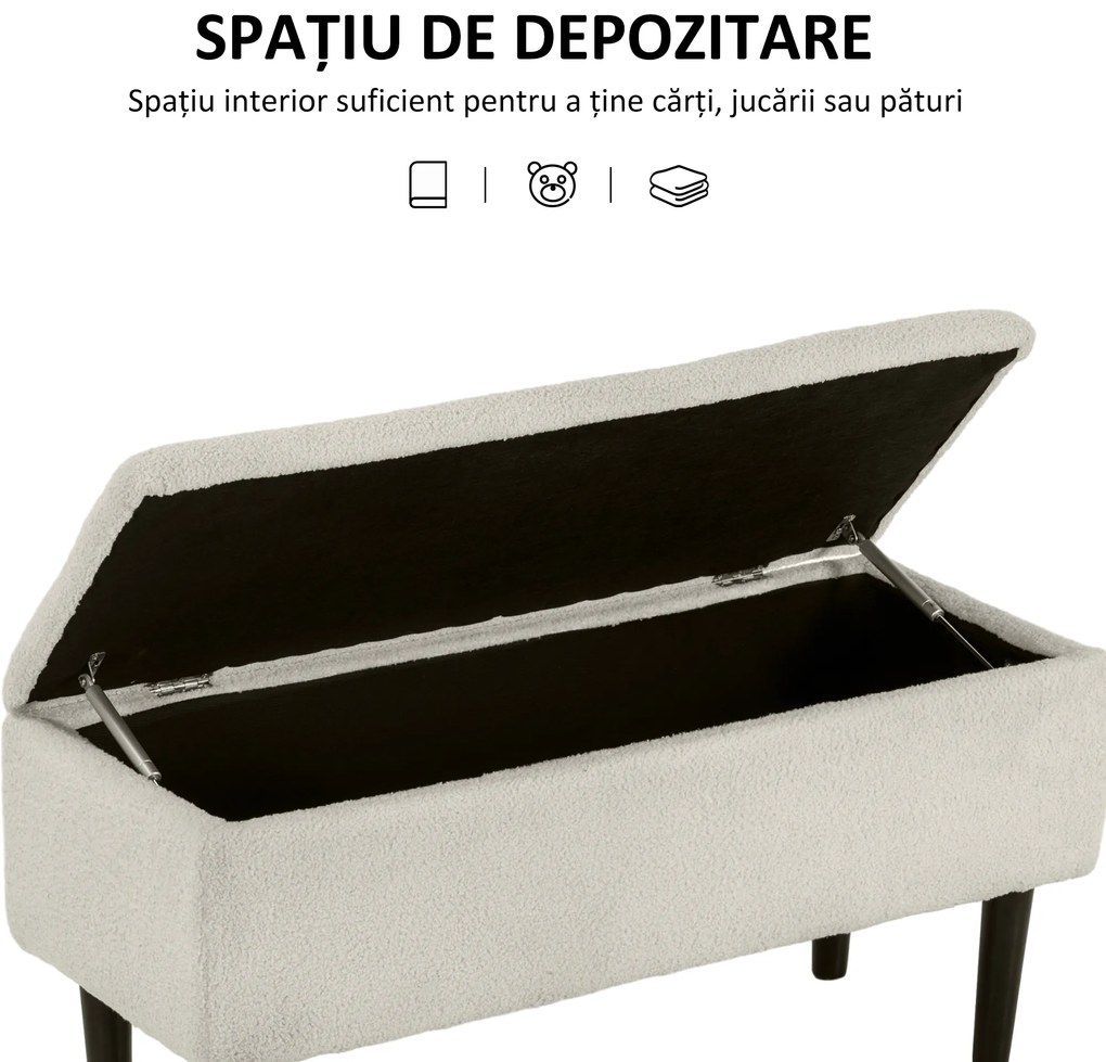 HOMCOM Scaun Modern cu Spațiu de Depozitare și Picioare din Lemn, Scaun Tapițat pentru Living sau Dormitor, 95x38x45 cm, Bej | Aosom Romania