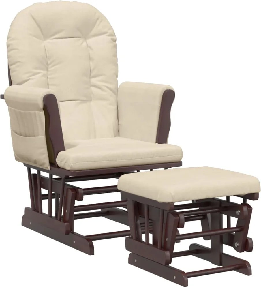 vidaXL Scaun glisant cu taburet, alb crem, material textil