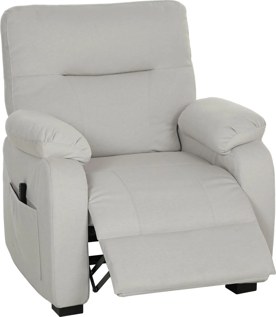 HOMCOM Fotoliu relax electric fotoliu reclinabil port USB suport picioare buzunare laterale telecomandă 96x90x103cm crem | Aosom Romania