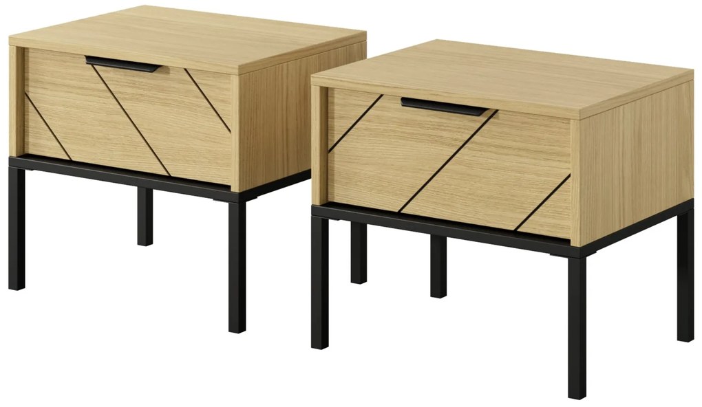 Set 2 buc. noptiere Versaccio D (Stejar scandi + Negru). 1071405